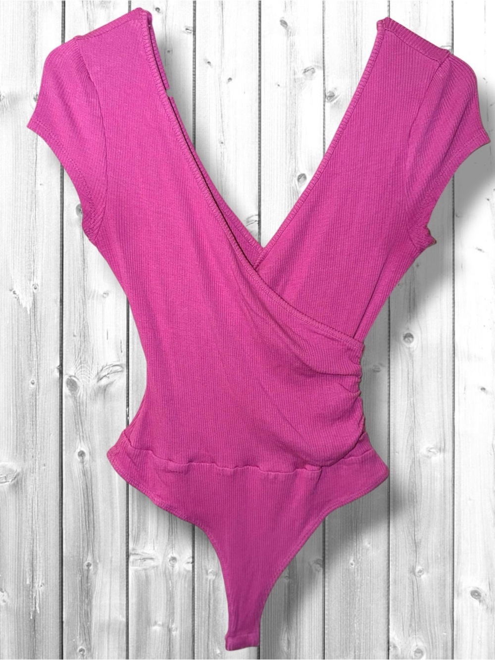 🌼Lush Fuchsia Ribbed Wrap Bodysuit